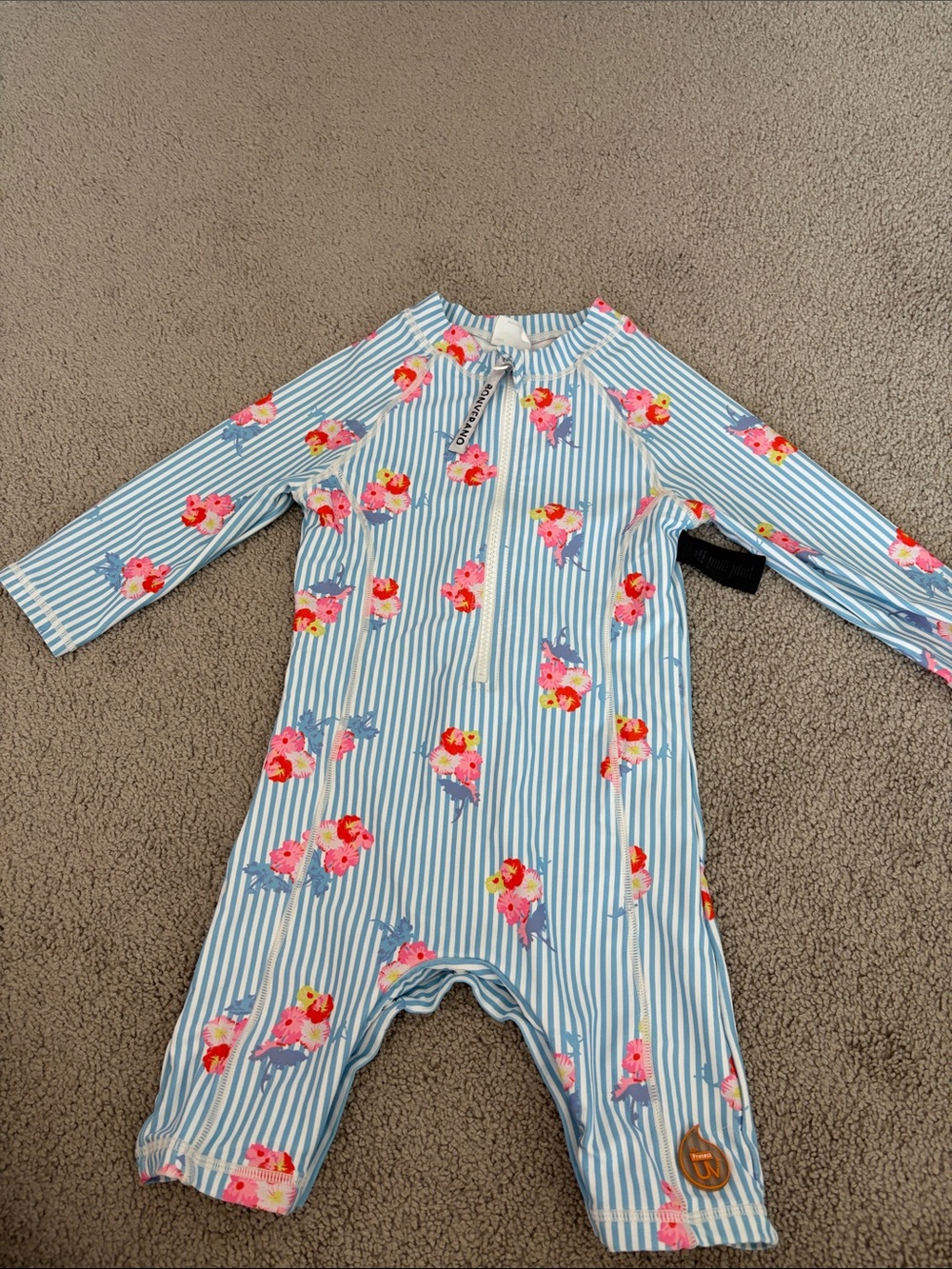 Blue & White Striped Floral Kids One-Piece